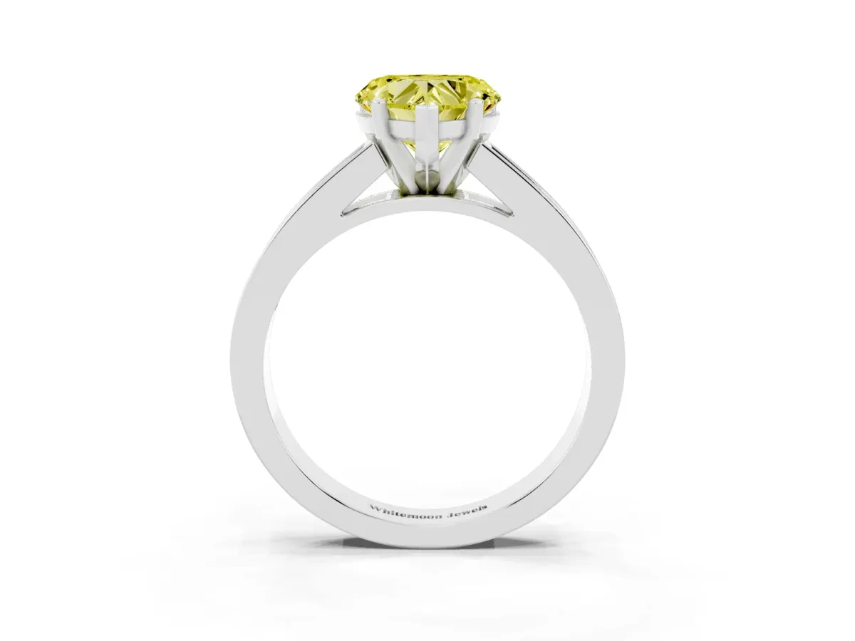 Fancy Yellow Heart Cut Solitaire Diamond Ring with Channel-Set Band and Four-Prong Setting Silver