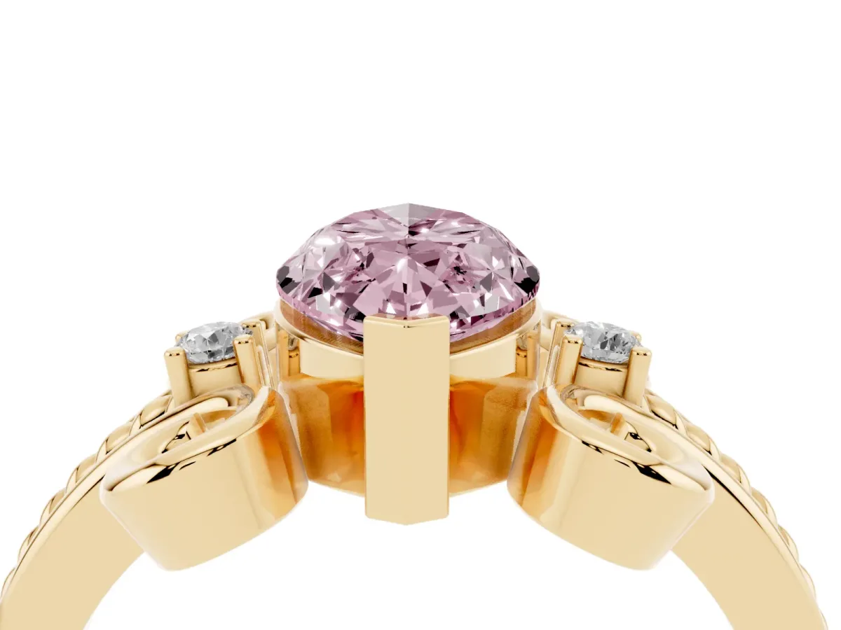 Fancy Pink Marquise Cut Solitaire Twisted Band Scroll Prong Ring Yellow gold