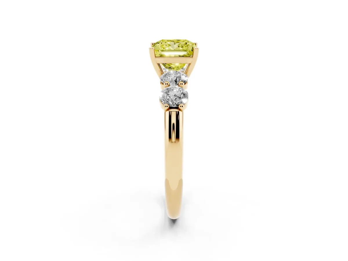 Fancy Yellow Princess Cut Cut Five-Stone Prong Set Diamond Ring with Classic Band Yellow gold