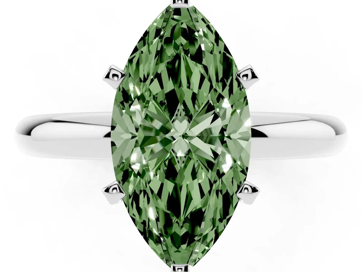 Fancy Green Marquise Cut Diamond Solitaire Engagement Ring with Round Band and Four-Prong Setting Silver