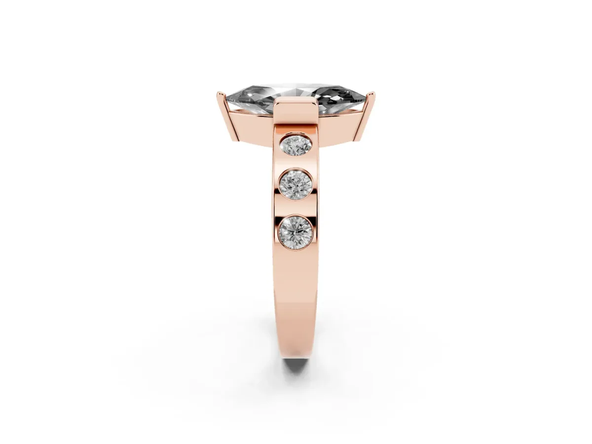 Fancy Black Marquise Cut Brilliant Channel-Set Diamond Ring with Bezel Prong Setting Rose gold