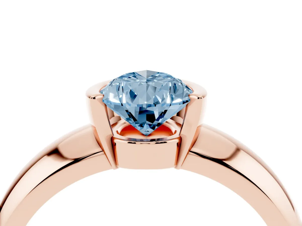Fancy Blue Pear Cut Solitaire Tension Set Diamond Ring with Wide Band Rose gold