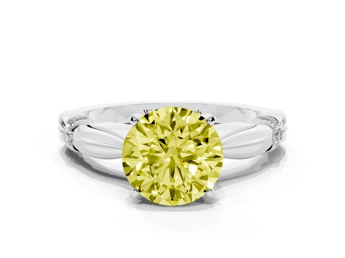 Fancy Yellow Round Cut Solitaire Diamond Twisted Band with Four-Prong Setting Platinum