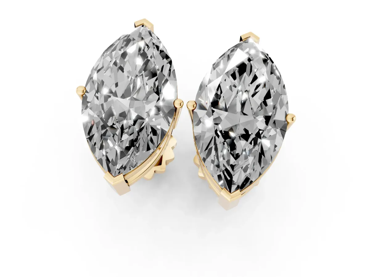 Marquise Cut Diamond Stud Earrings Yellow gold