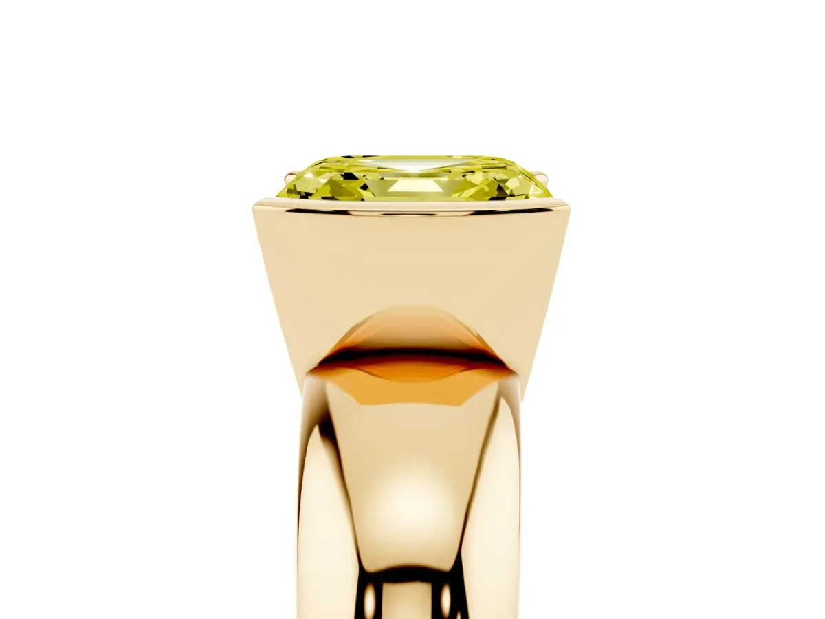 Fancy Yellow Asscher Cut Solitaire Tension Set Diamond Ring with Wide Band Yellow gold