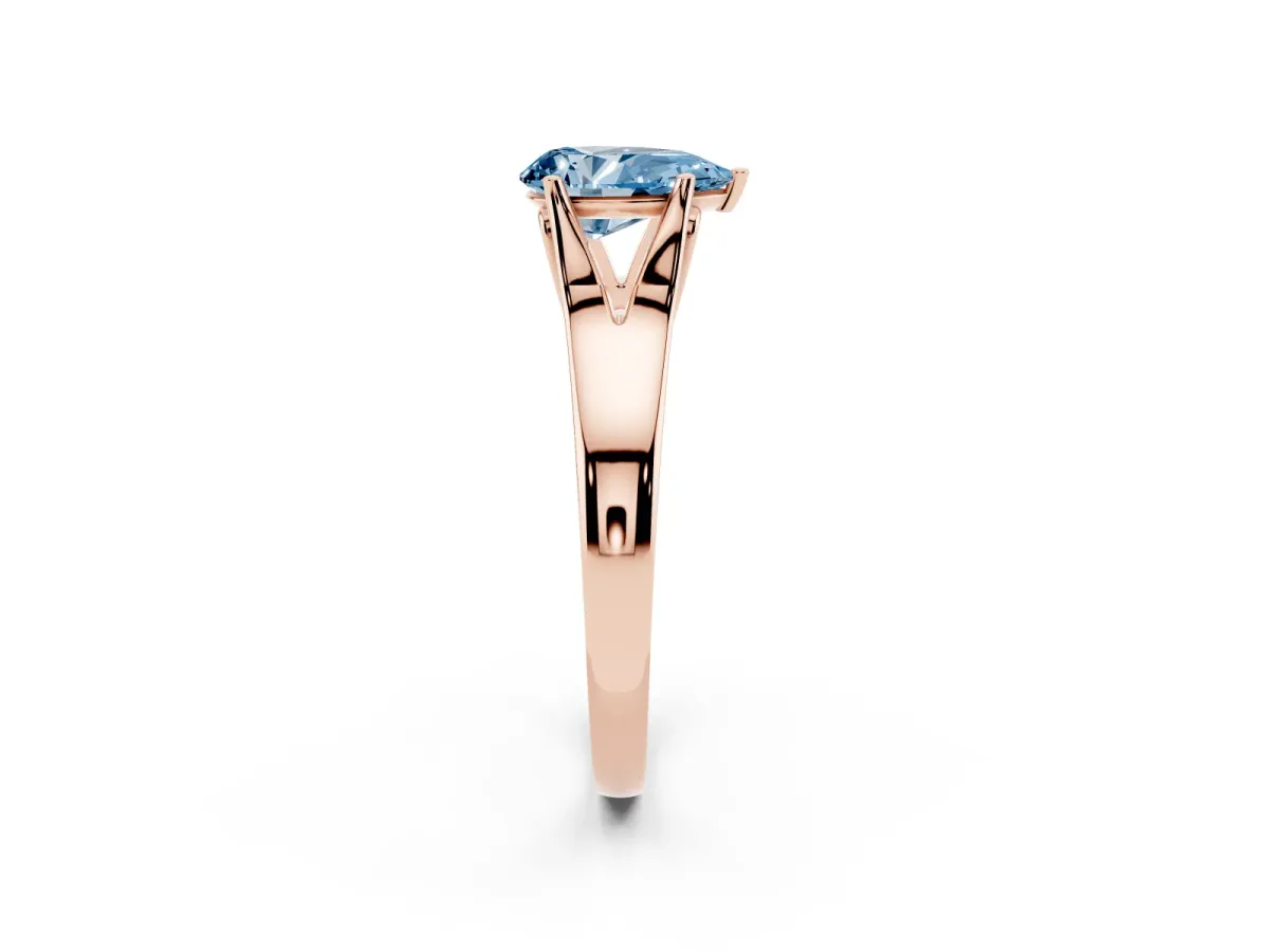 Fancy Blue Pear Cut Solitaire Diamond Ring with Cathedral Band and Four-Prong Setting Rose gold