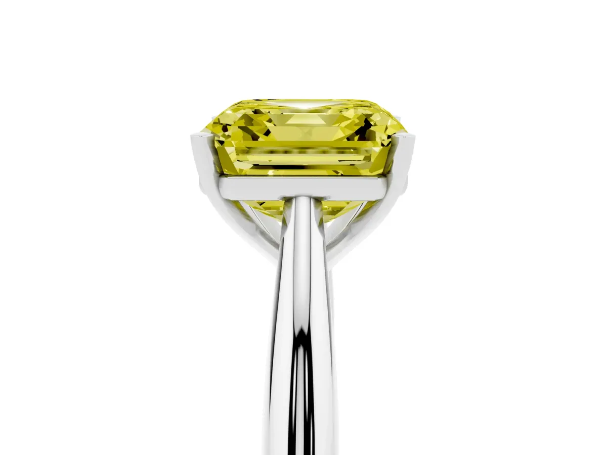 Fancy Yellow Asscher Cut Diamond Solitaire Engagement Ring with Cathedral Setting and Four-Prong Mount White gold