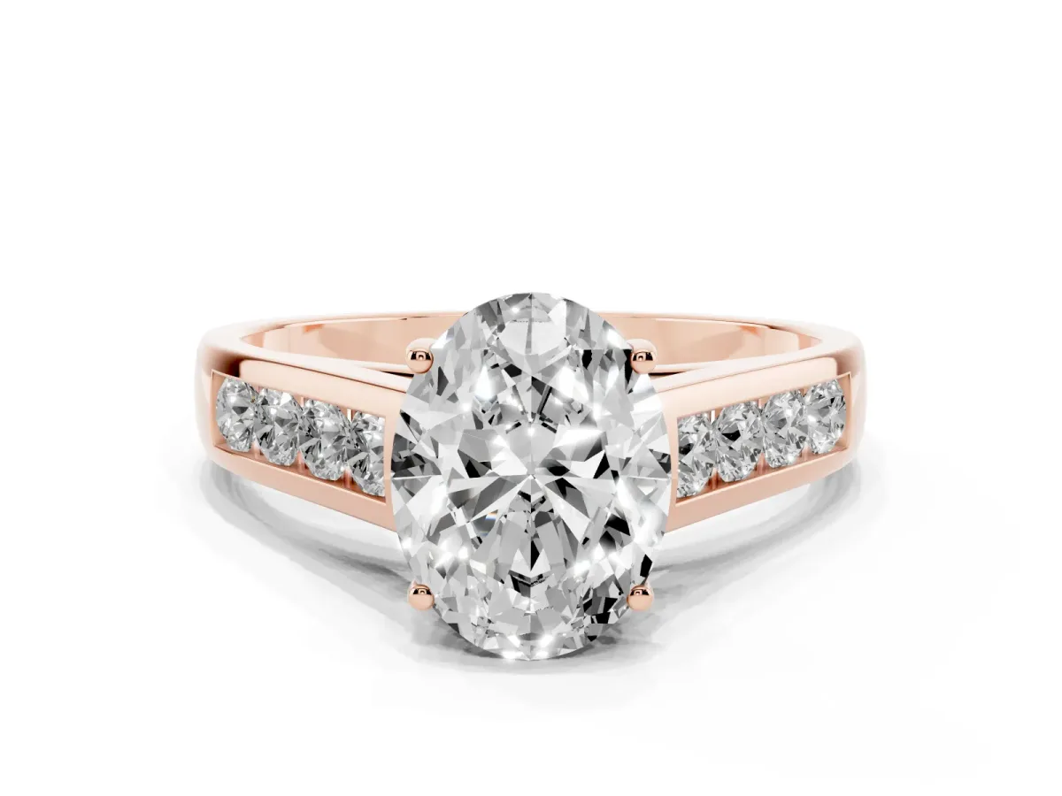 Oval Cut Brilliant Channel-Set Solitaire Ring with Four-Prong Setting Rose gold
