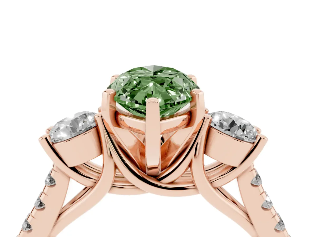 Fancy Green Three-Stone Marquise Cut Diamond Pavé Band with Four-Prong Setting Rose gold