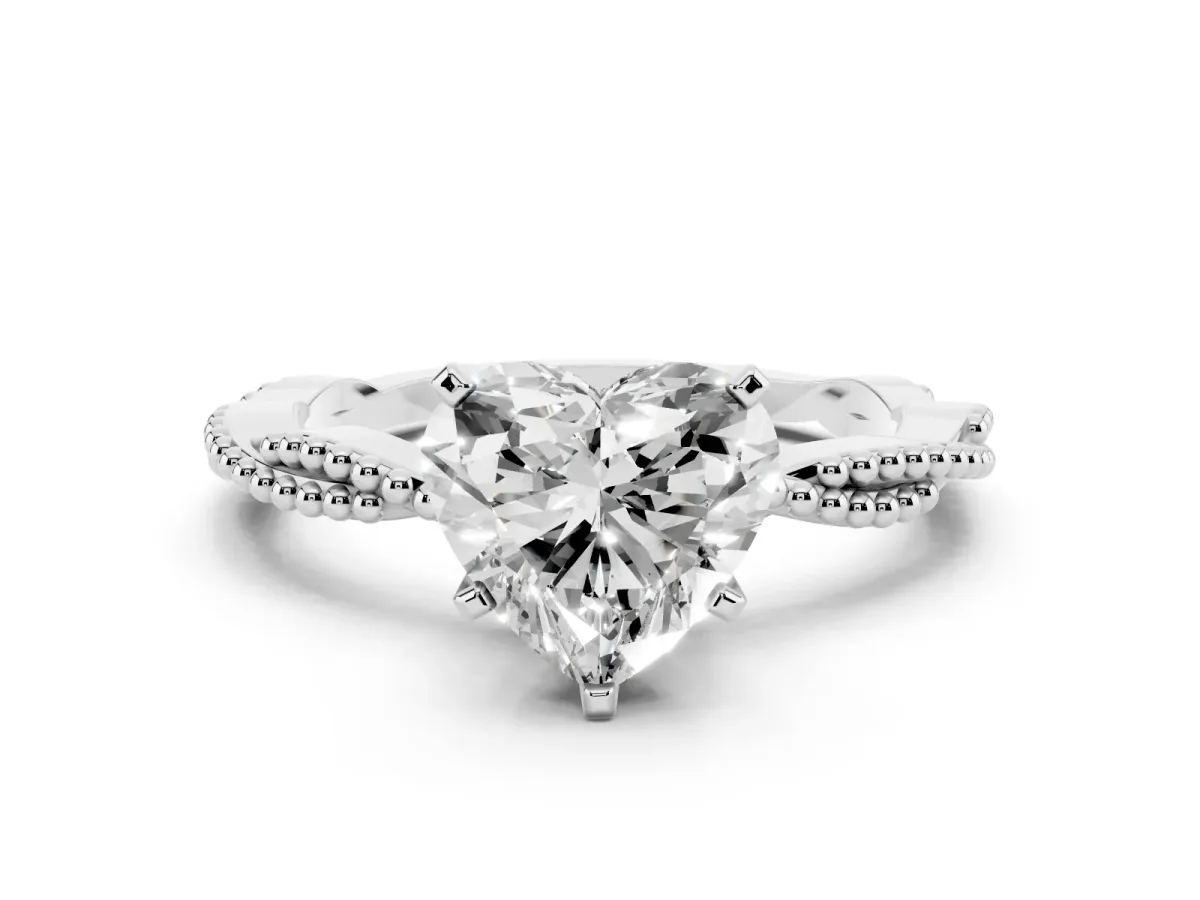 Heart Cut Solitaire Twisted Band with Bead Prong Setting Silver