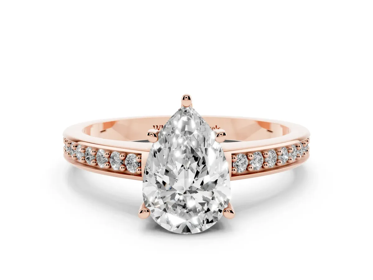 Pear Cut Solitaire Pavé Band Prong Setting Ring Rose gold