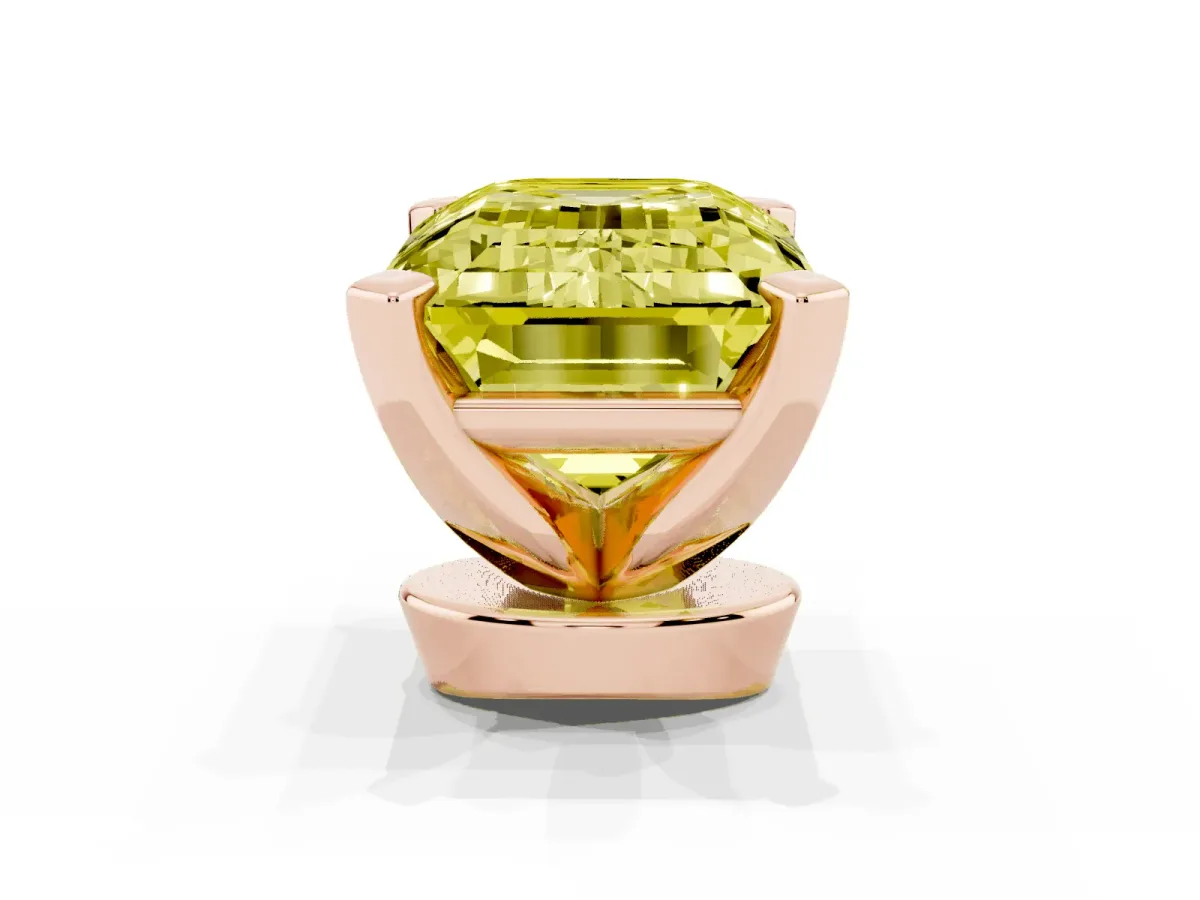 Fancy Yellow Emerald Cut Diamond Solitaire Ring with Prong Setting and Classic Band Rose gold