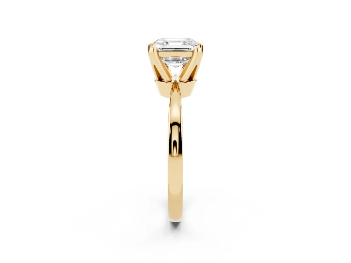 Asscher Cut Solitaire Engagement Ring with Six-Prong Setting and Tapered Band Yellow gold