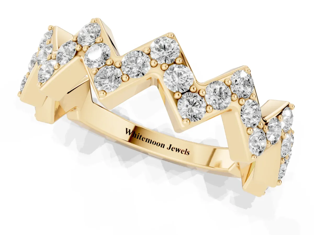Zigzag Diamond Pave Round Eternity Band with Prong Setting Yellow gold