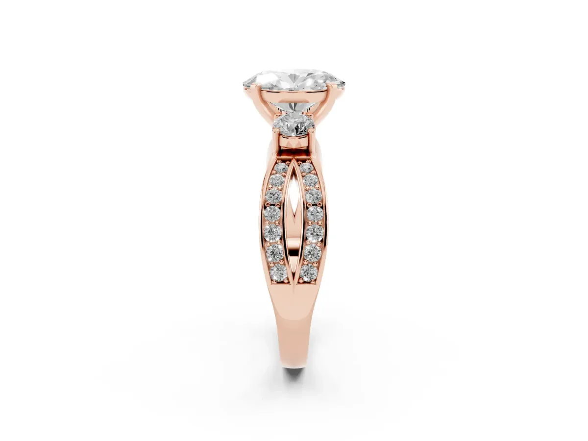 Three-Stone Oval Cut Cut Diamond Twist Band with Prong Setting Rose gold