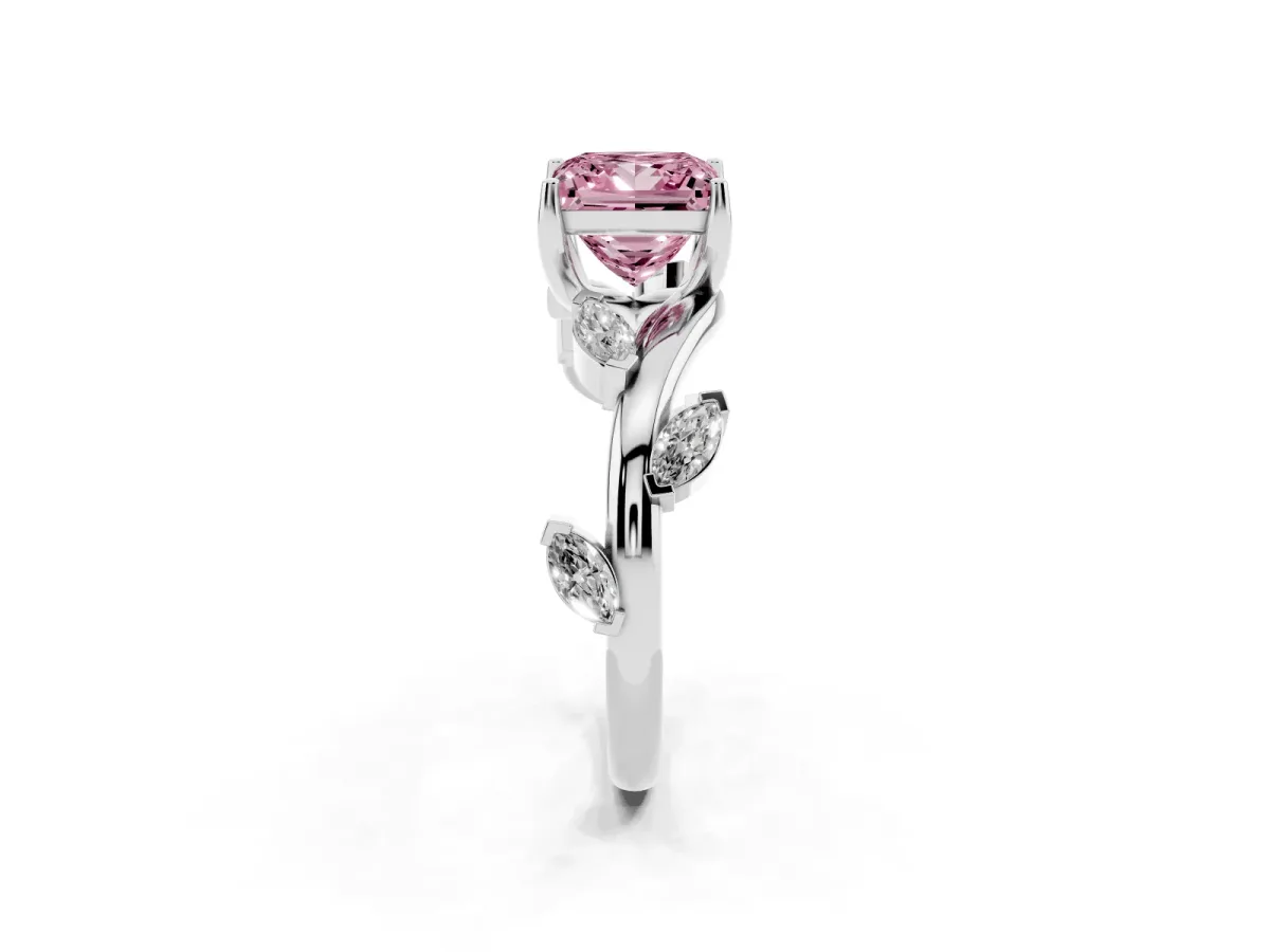 Fancy Pink Princess Cut Solitaire Twisted Band Marquise Accent Prong Setting Ring Silver