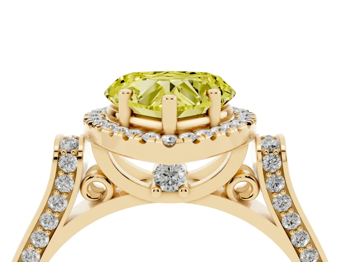 Fancy Yellow Heart Cut Halo Pave Split Shank Prong Setting Ring Yellow gold
