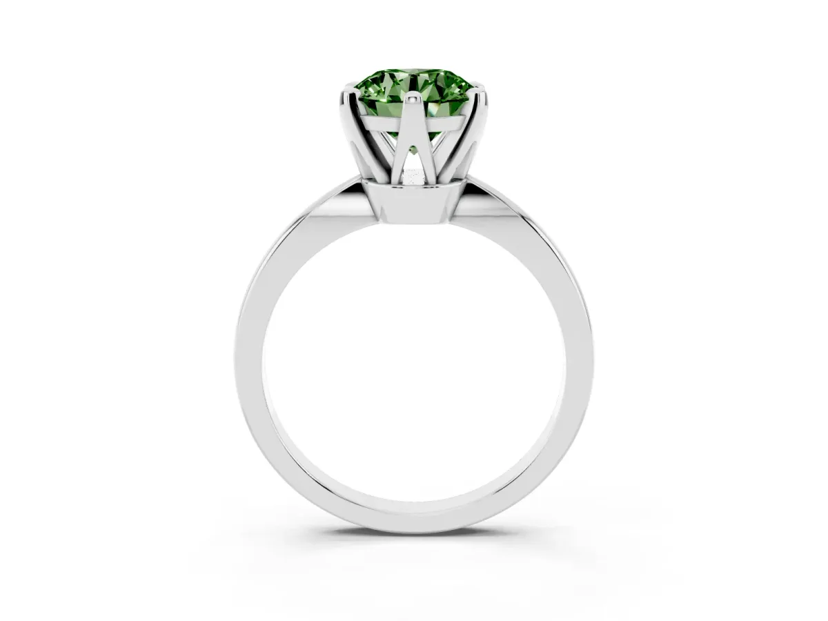Fancy Green Round Cut Solitaire Engagement Ring with Six-Prong Setting and Tapered Band Platinum