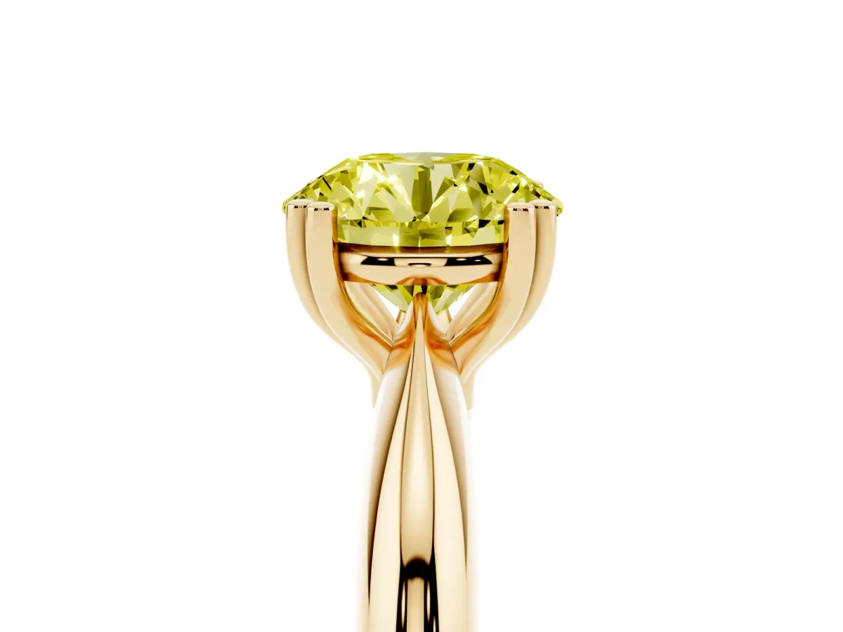 Fancy Yellow Round Cut Cut Solitaire Engagement Ring with Tapered Band and Four-Prong Setting Yellow gold