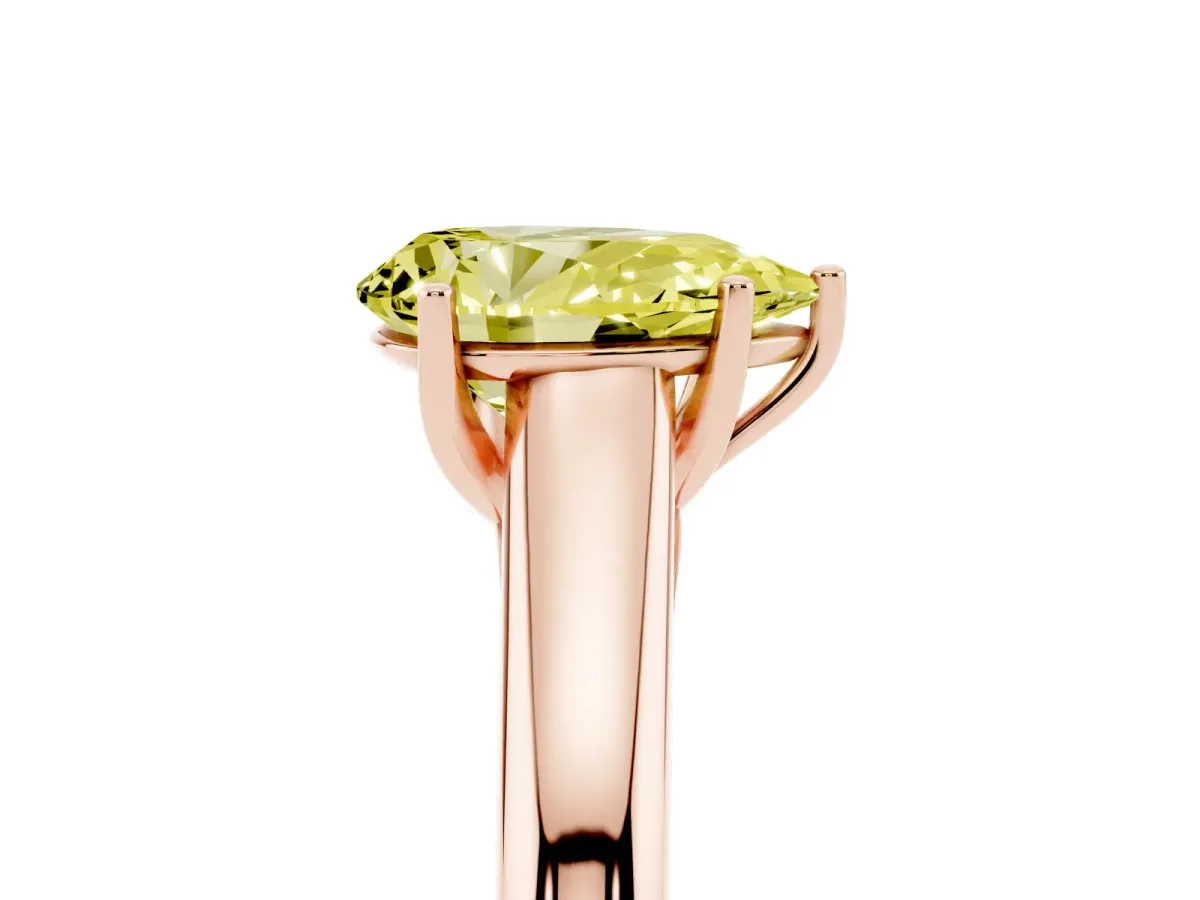 Fancy Yellow Pear Cut Solitaire Engagement Ring with Tapered Band and Four-Prong Setting Rose gold