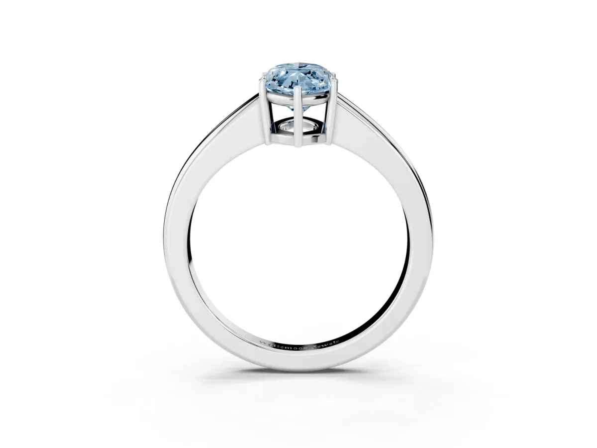 Fancy Blue Marquise Cut Solitaire Diamond Ring with Tapered Band and Four-Prong Setting Platinum