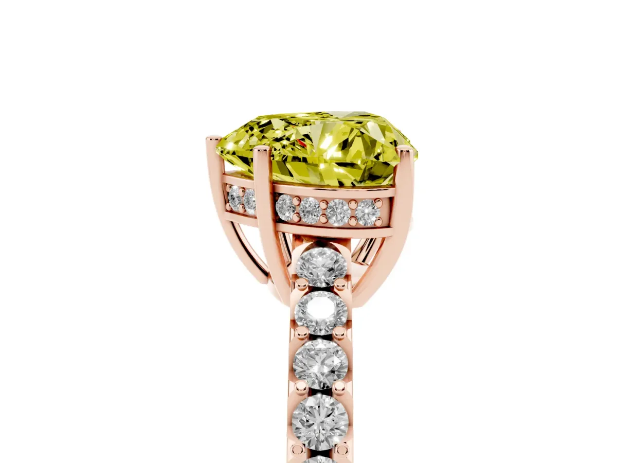 Fancy Yellow Heart Cut Solitaire Diamond Engagement Ring with Pavé Band and Six-Prong Setting Rose gold