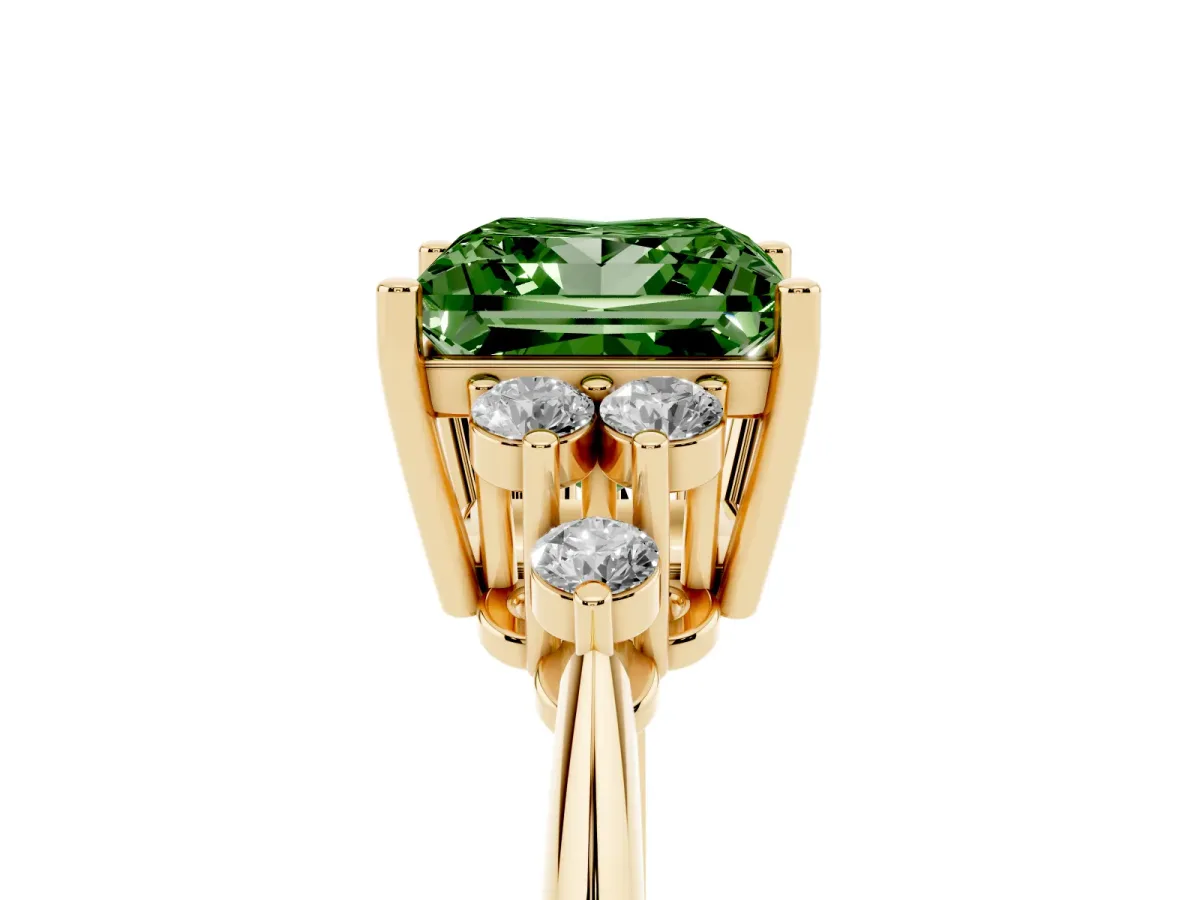 Fancy Green Princess Cut Cut Diamond Cluster Ring with Solitaire Band and Four-Prong Setting Yellow gold