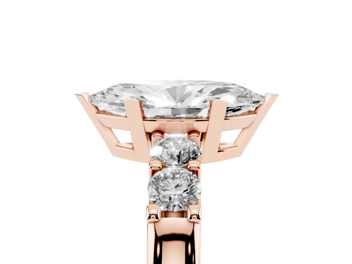 Marquise Cut Brilliant Cut Diamond Five-Stone Prong Set Engagement Ring with Channel Band Rose gold