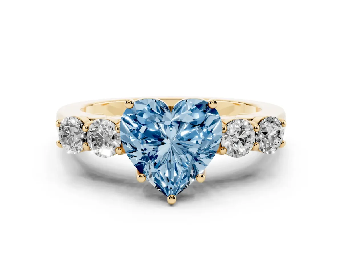 Fancy Blue Heart Cut Cut Diamond Five-Stone Prong Set White Gold Ring Yellow gold