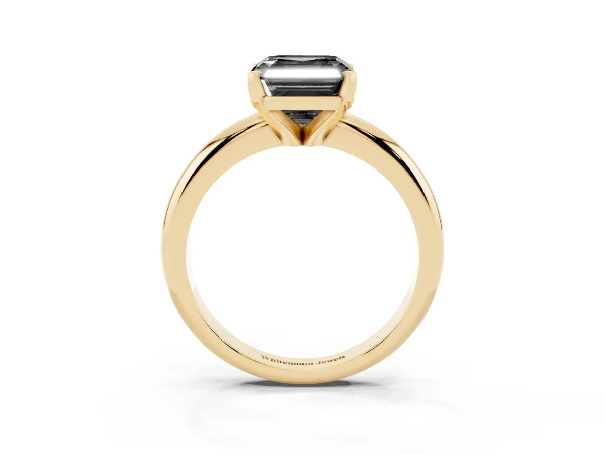 Fancy Black Asscher Cut Diamond Solitaire Engagement Ring with Round Band and Four-Prong Setting Yellow gold