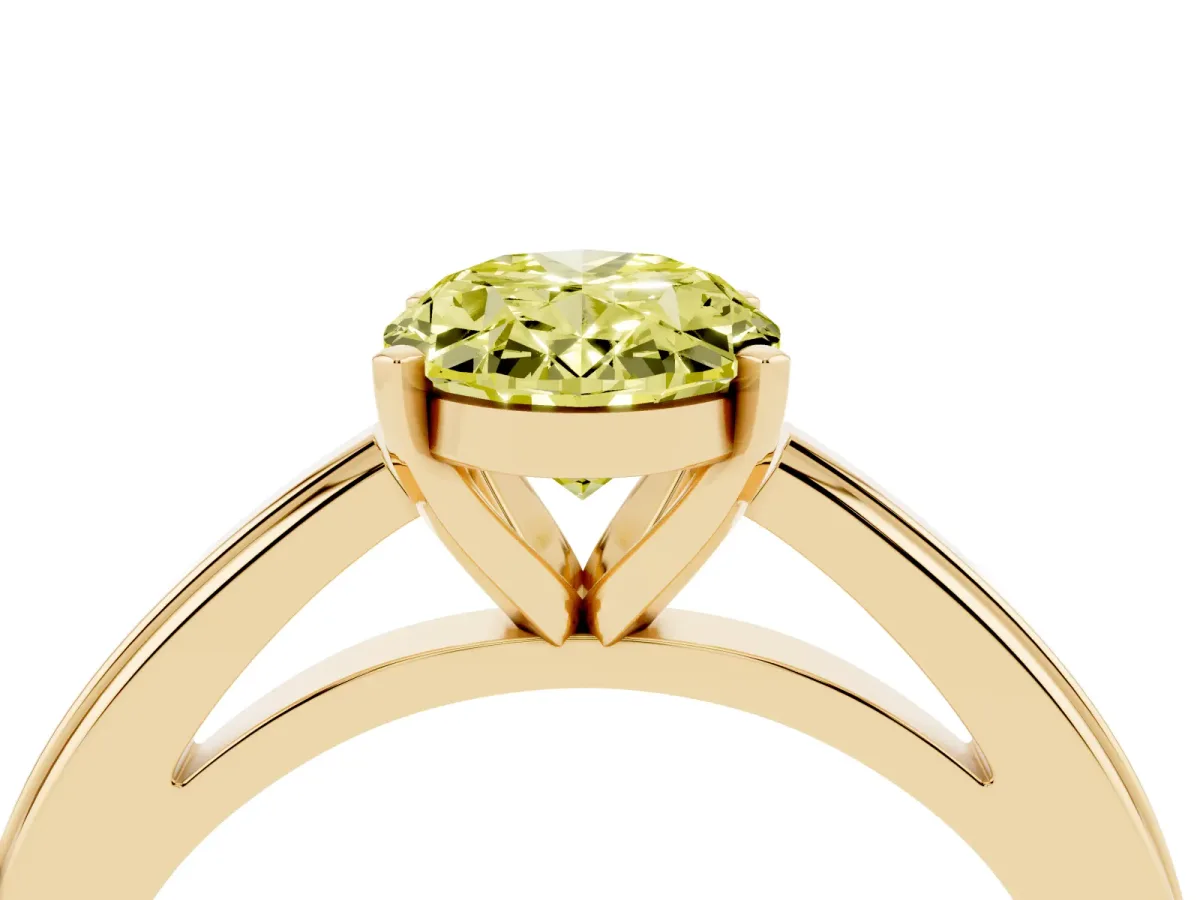 Fancy Yellow Oval Cut Solitaire Diamond Ring with Four-Prong Setting and Classic Band Yellow gold