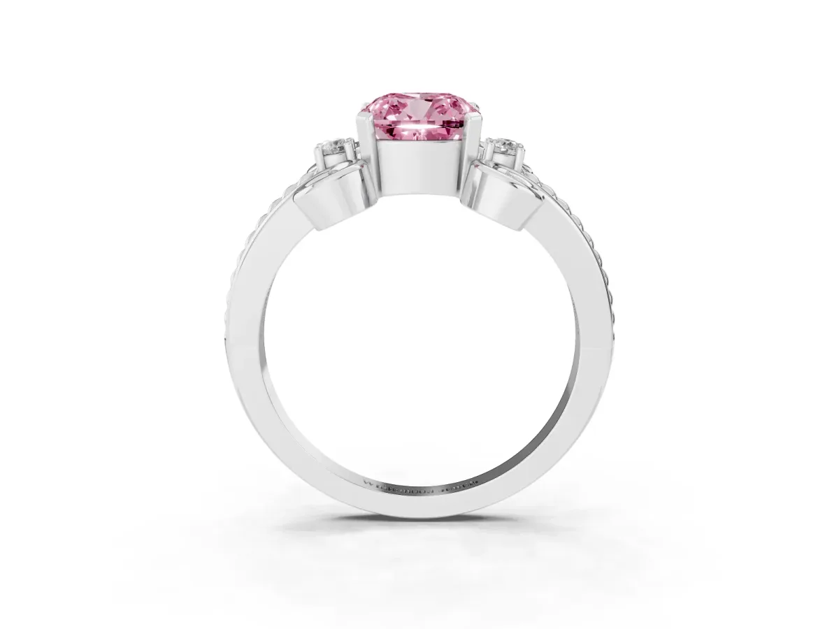 Fancy Pink Cushion Cut Solitaire Twisted Band Scroll Prong Ring Platinum