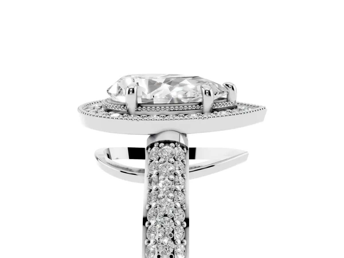 Pear Cut Cut Halo Diamond Pave Band with Four-Prong Setting Silver