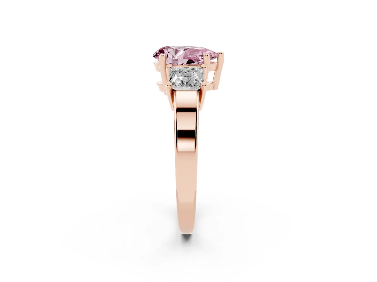Fancy Pink Three-Stone Pear Cut Cut Solitaire Ring with Prong Setting Rose gold