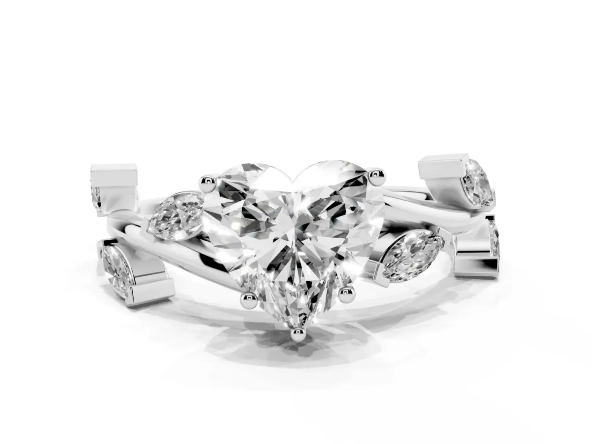 Heart Cut Solitaire Twisted Band Marquise Accent Prong Setting Ring White gold