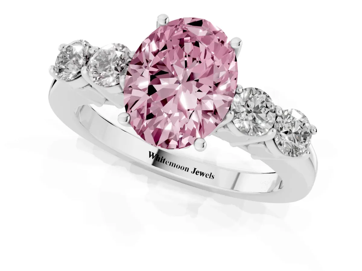 Fancy Pink Oval Cut Cut Diamond Five-Stone Prong Set White Gold Ring White gold