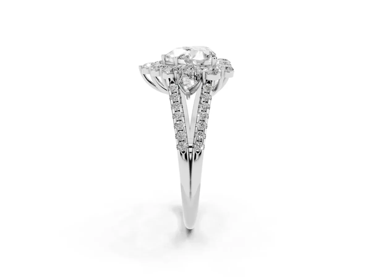 Heart Cut Halo Split Shank Diamond Engagement Ring with Prong Setting Silver