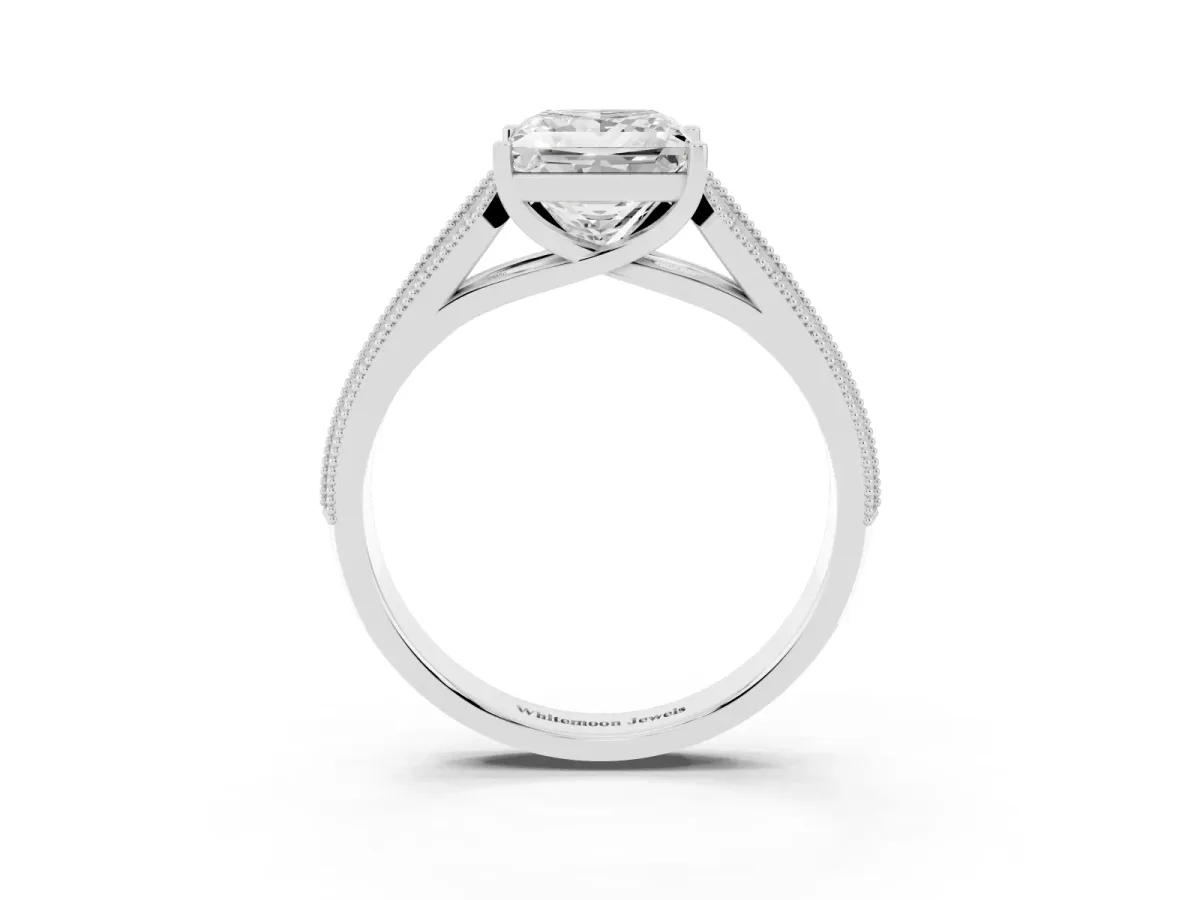 Princess Cut Cut Pave Split Shank Engagement Ring with Four-Prong Setting Platinum