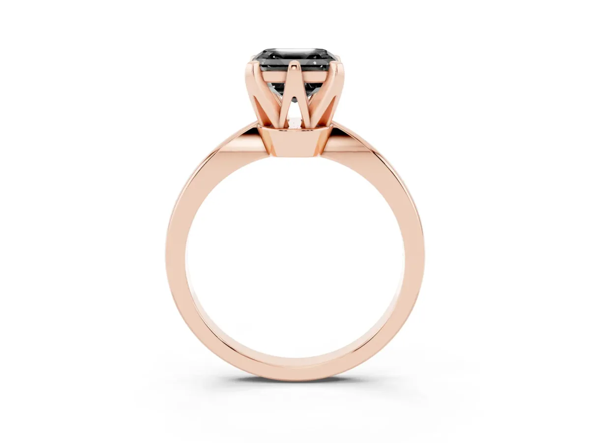 Fancy Black Asscher Cut Solitaire Engagement Ring with Six-Prong Setting and Tapered Band Rose gold