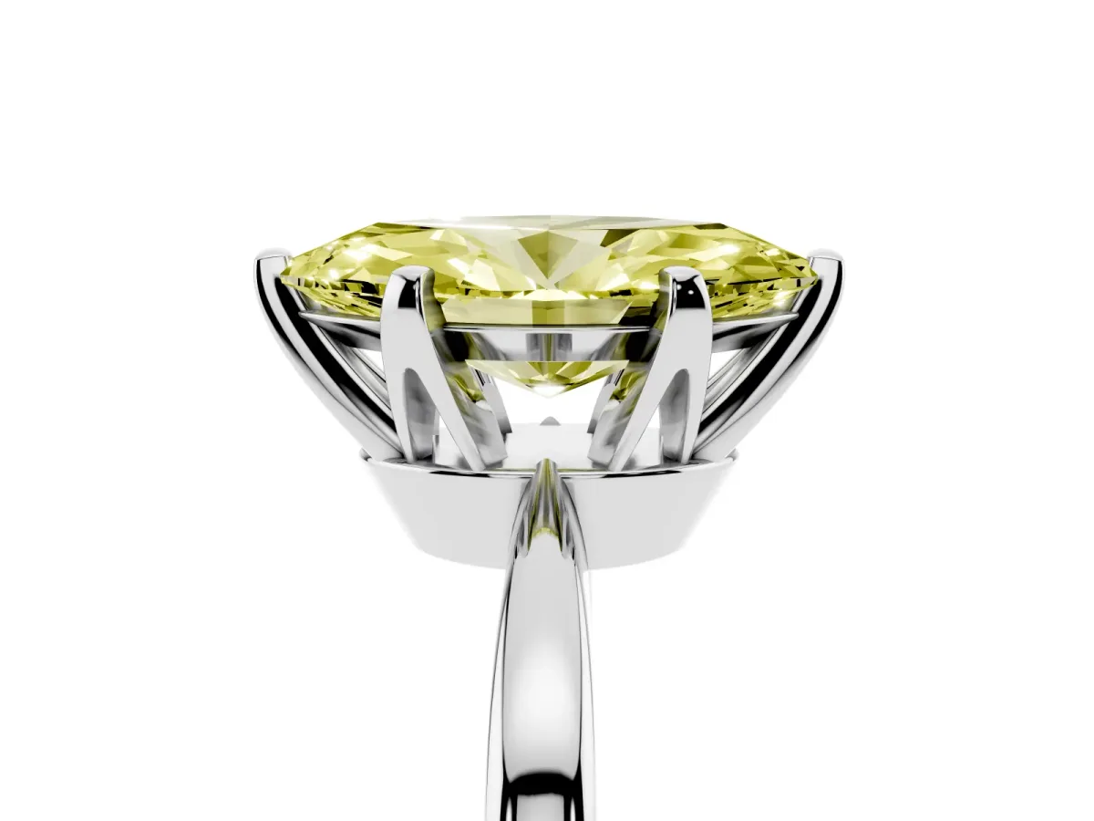 Fancy Yellow Marquise Cut Solitaire Engagement Ring with Six-Prong Setting and Tapered Band Silver