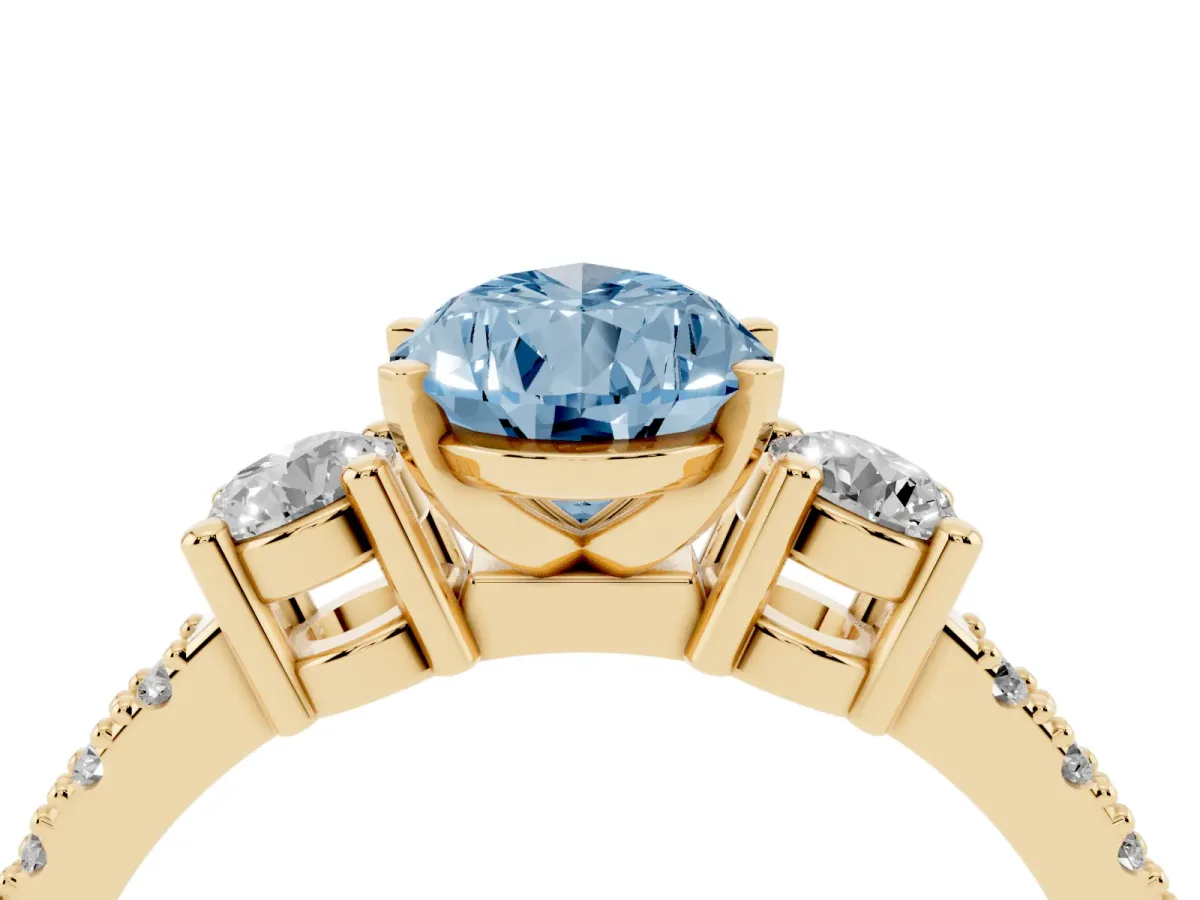 Fancy Blue Pear Cut Three-Stone Diamond Pavé Band with Prong Setting Yellow gold