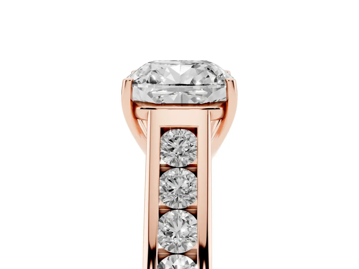 Cushion Cut Brilliant Channel-Set Solitaire Ring with Four-Prong Setting Rose gold