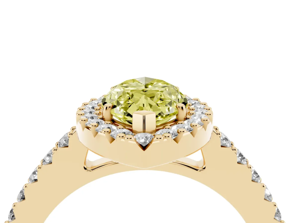 Fancy Yellow Marquise Cut Halo Diamond Pavé Solitaire Ring Yellow gold