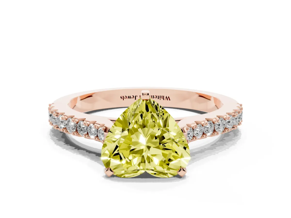 Fancy Yellow Heart Cut Cut Solitaire Diamond Engagement Ring with Pave Band and Four-Prong Setting Rose gold