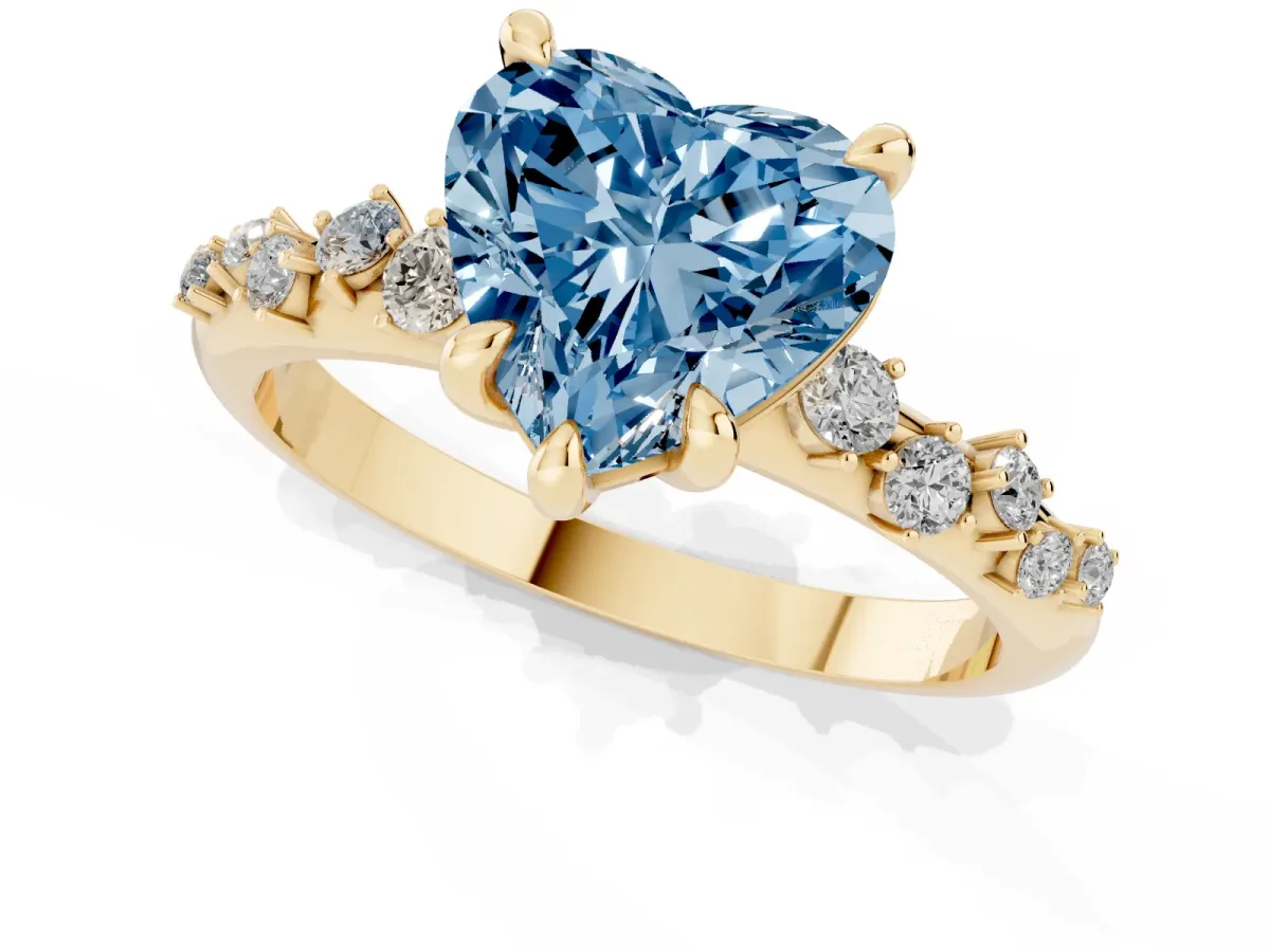 Fancy Blue Heart Cut Cut Diamond Vine Band with Four-Prong Setting Yellow gold