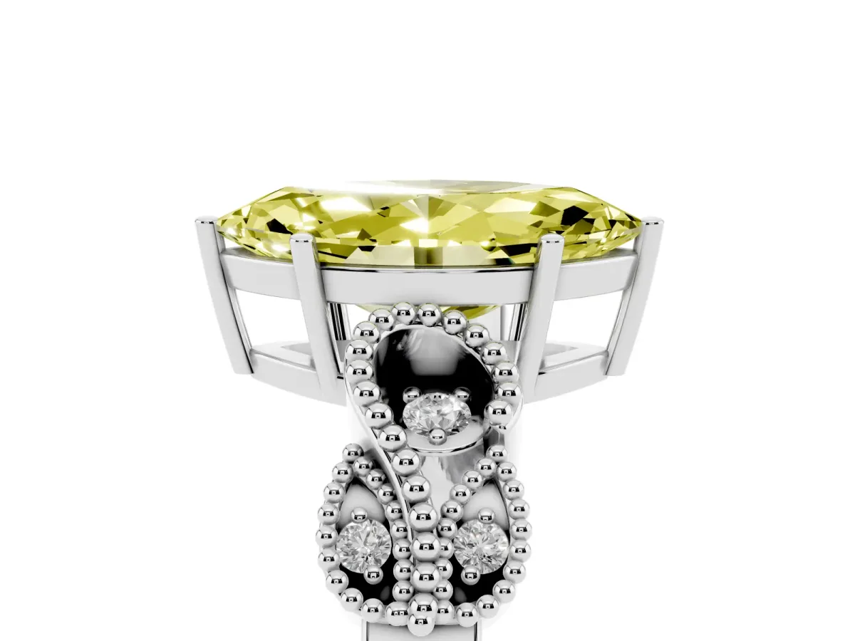 Fancy Yellow Marquise Cut Solitaire Milgrain Leaf Band with Prong Setting Silver