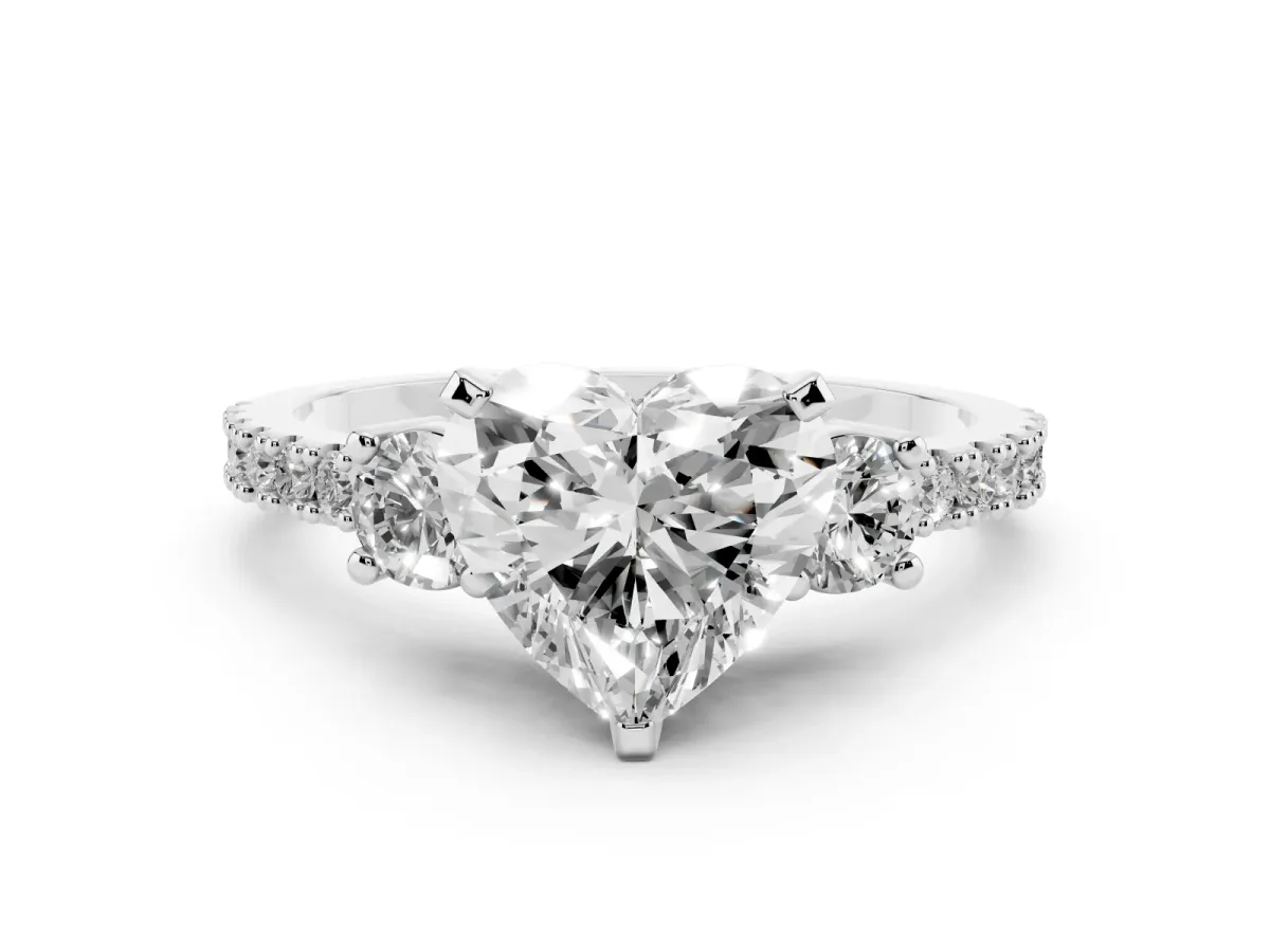 Heart Cut Three-Stone Diamond Pavé Band with Prong Setting Silver