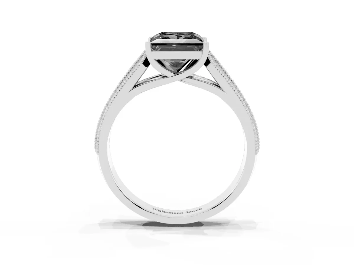 Fancy Black Princess Cut Cut Pave Split Shank Engagement Ring with Four-Prong Setting White gold