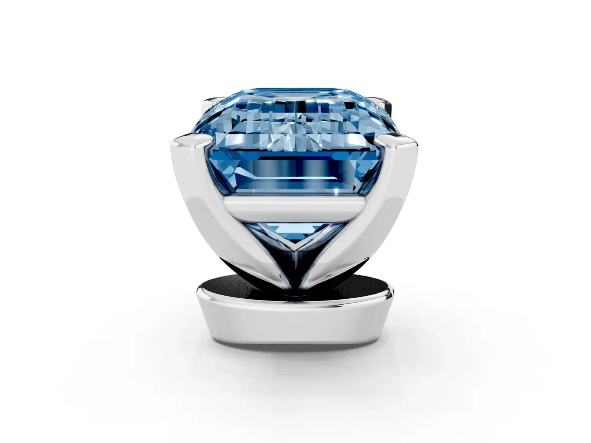 Fancy Blue Emerald Cut Diamond Solitaire Ring with Prong Setting and Classic Band White gold
