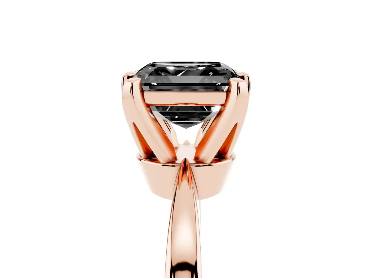 Fancy Black Asscher Cut Solitaire Engagement Ring with Six-Prong Setting and Tapered Band Rose gold